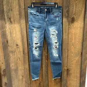 American Eagle Outfitters Women's Ripped Blue Ankle Jeans